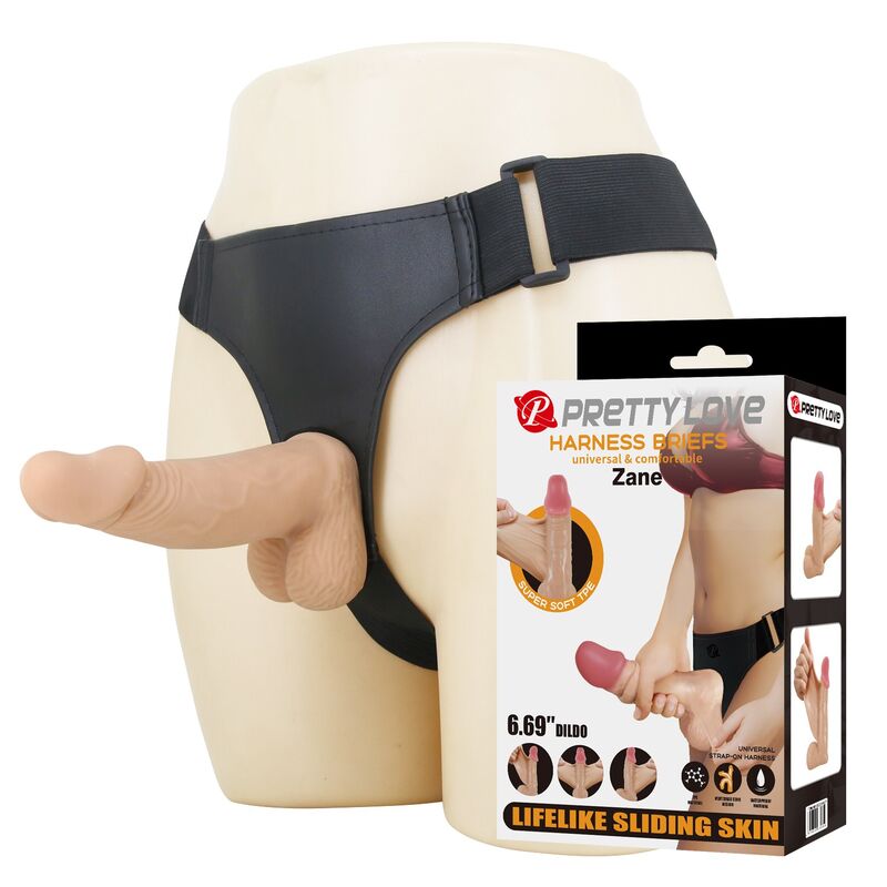 PRETTY LOVE - ZANE HARNESS MIT FLEXIBLES DILDO 17 CM Ø 4,3 CM NATÜRLICH
