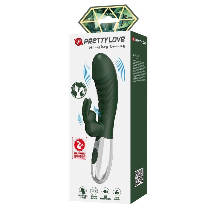 PRETTY LOVE - NAUGHTY BUNNY KANINCHEN-VIBRATOR MIT 30 FUNKTIONEN, USB-AUFLADBAR, GRÜN