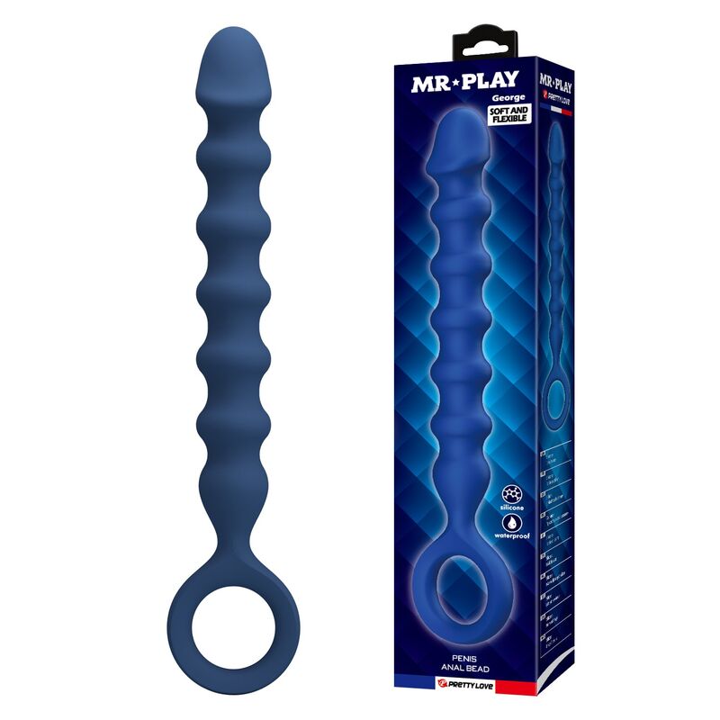 MR PLAY – BLAUE SILIKON-ANALPERLEN &AMP; ANALPLUG – Ø – 3,4 CM – 28,5 CM