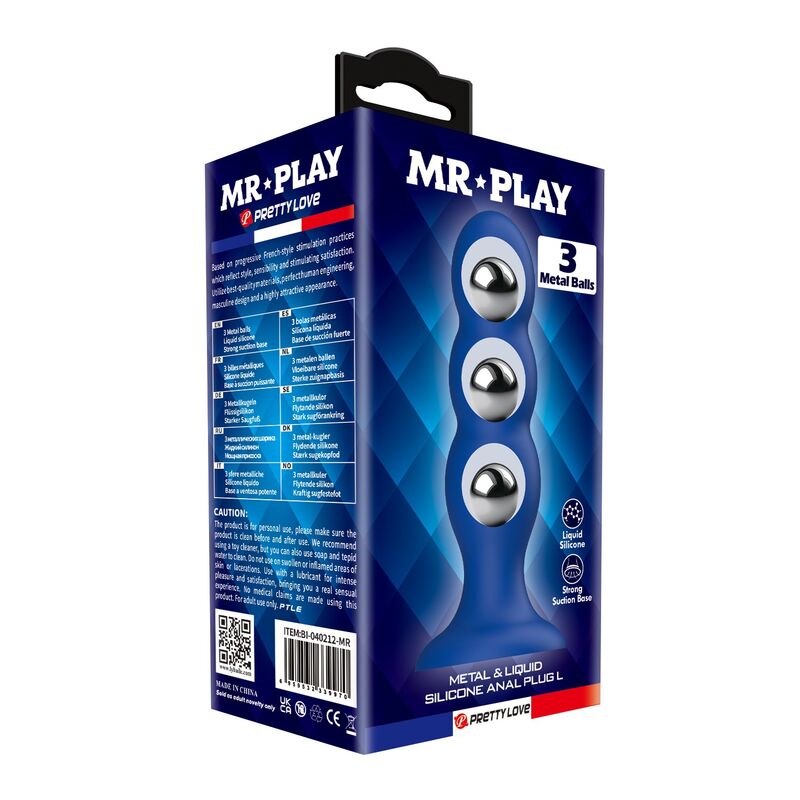 MR PLAY - ANALPLUG MIT METALLKUGELN UND SAUGNAPF, BLAU