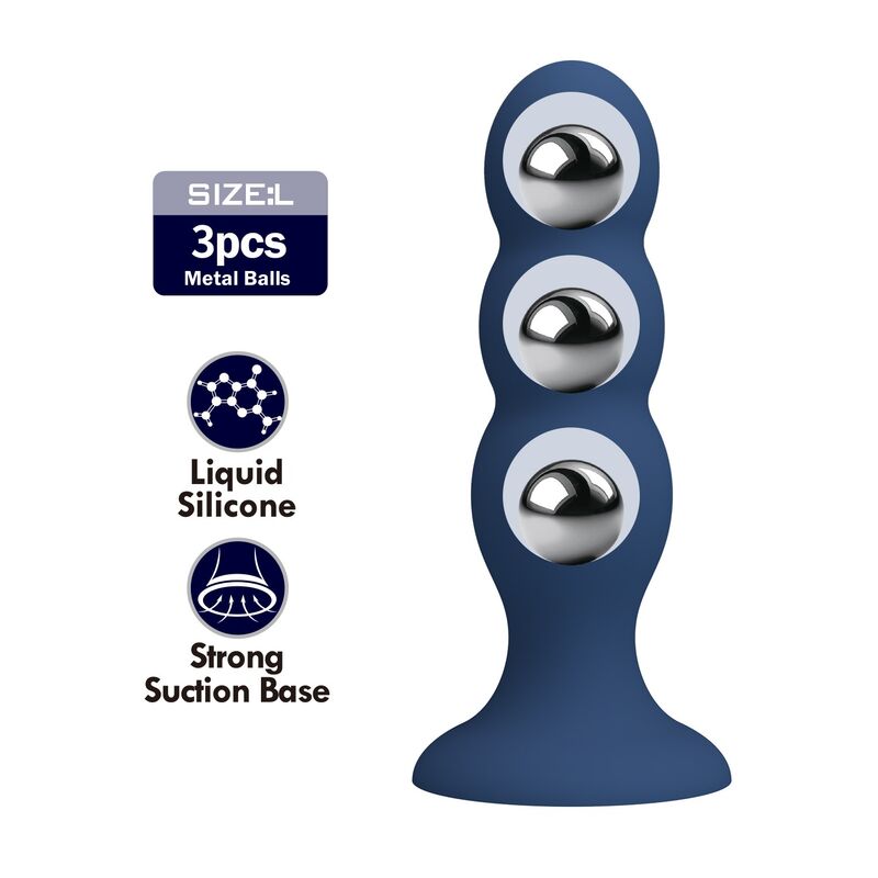 MR PLAY - ANALPLUG MIT METALLKUGELN UND SAUGNAPF, BLAU