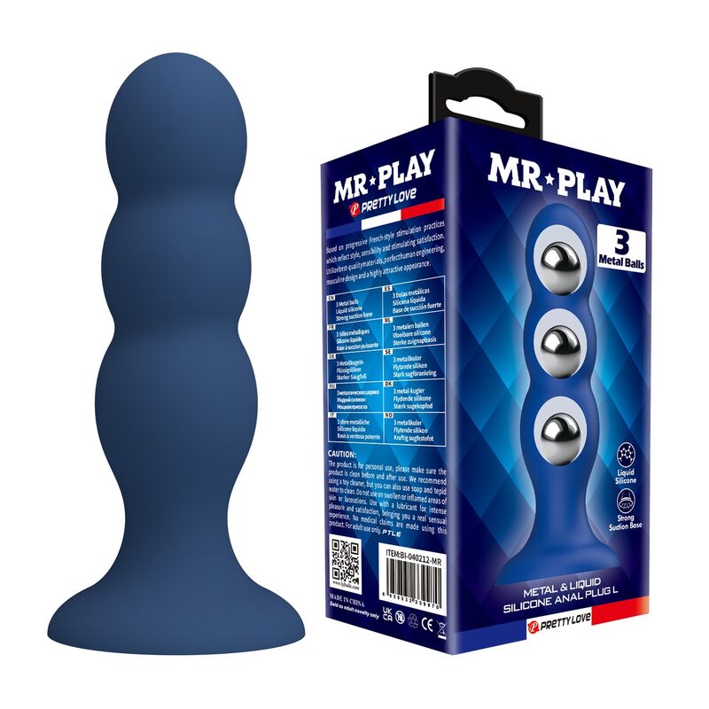 MR PLAY - ANALPLUG MIT METALLKUGELN UND SAUGNAPF, BLAU