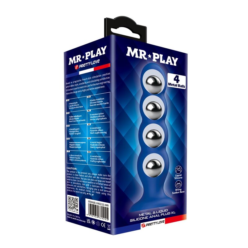 MR PLAY - ANALPLUG MIT 4 METALLKUGELN UND SAUGNAPF, BLAU