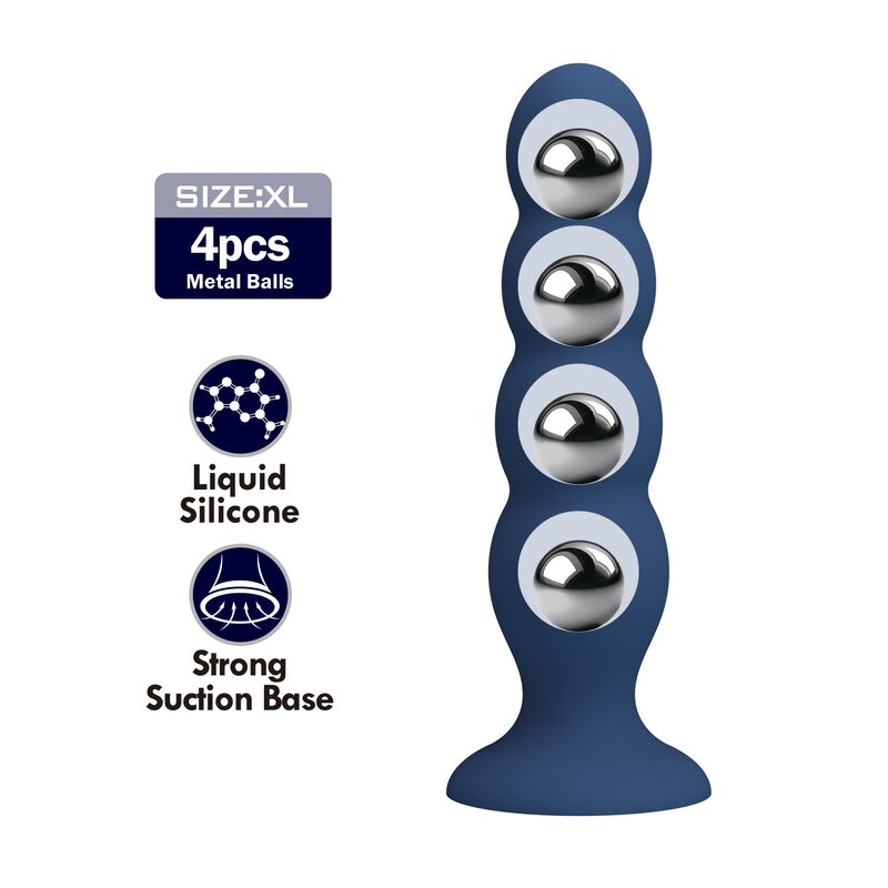 MR PLAY - ANALPLUG MIT 4 METALLKUGELN UND SAUGNAPF, BLAU