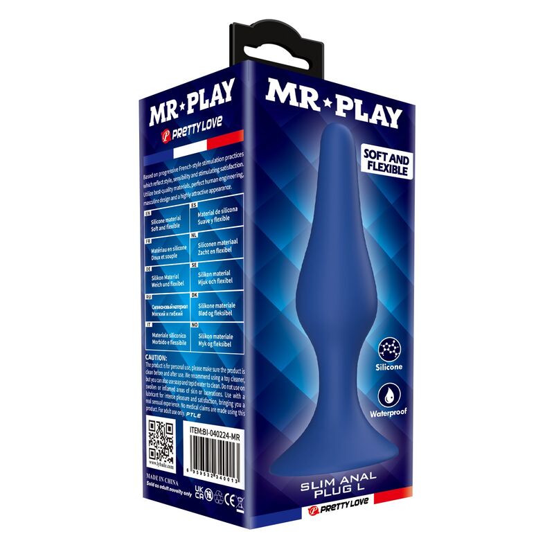 MR PLAY - SCHLANKER SILIKON-ANALPLUG BLAU L