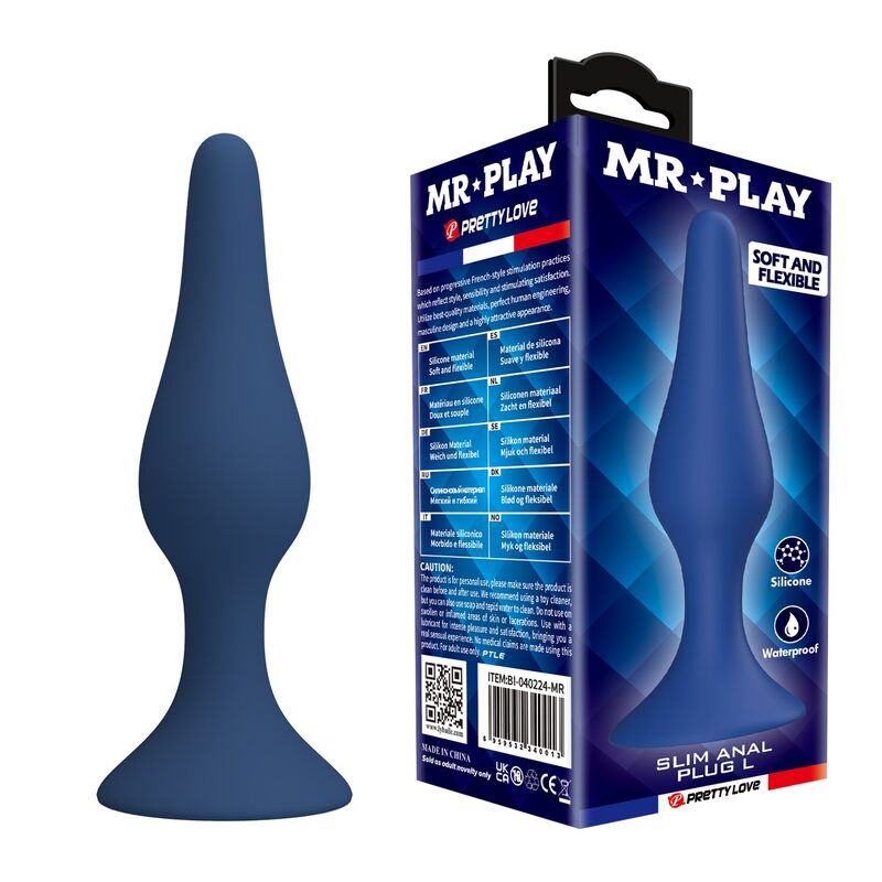 MR PLAY - SCHLANKER SILIKON-ANALPLUG BLAU L
