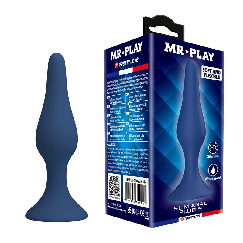 MR PLAY - BLAUER SILIKON-ANALPLUG SCHLANK GRÖSSE S