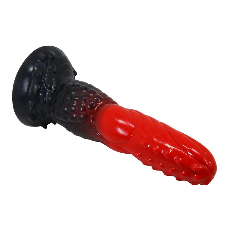 POWER MONSTERS – FEUERDRACHEN-FANTASIE-DILDO MIT SAUGNAPF 24,5 CM Ø 5,8 CM ROT &amp; SCHWARZ