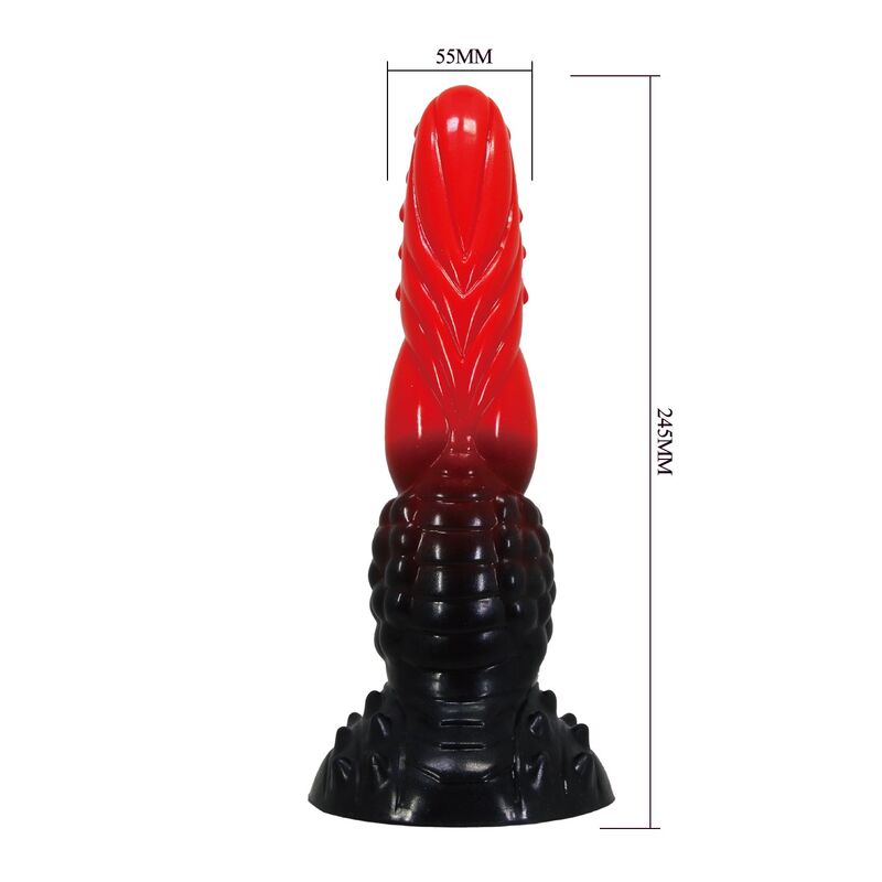 POWER MONSTERS – FEUERDRACHEN-FANTASIE-DILDO MIT SAUGNAPF 24,5 CM Ø 5,8 CM ROT &amp; SCHWARZ