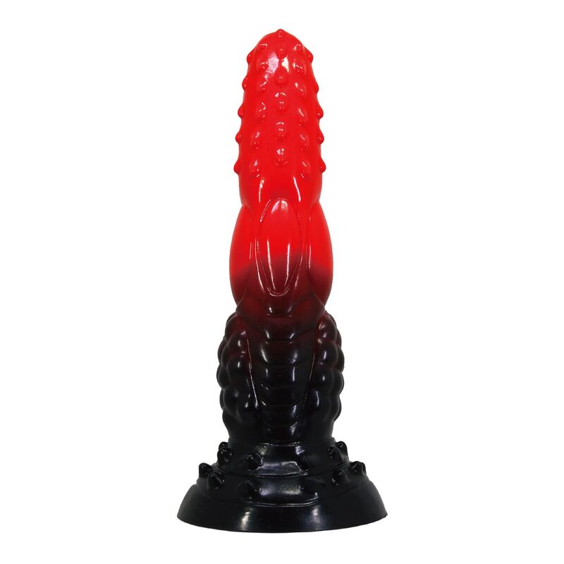 POWER MONSTERS – FEUERDRACHEN-FANTASIE-DILDO MIT SAUGNAPF 24,5 CM Ø 5,8 CM ROT &amp; SCHWARZ
