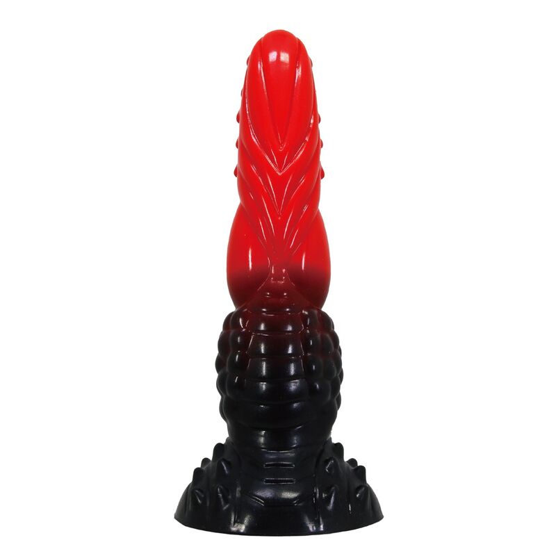 POWER MONSTERS – FEUERDRACHEN-FANTASIE-DILDO MIT SAUGNAPF 24,5 CM Ø 5,8 CM ROT &amp; SCHWARZ