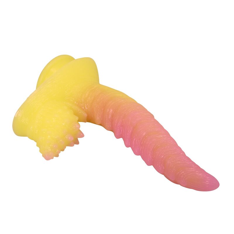 POWER MONSTERS - RIPPLIED MONSTER FANTASY DILDO MIT SAUGKAPSEL 22,5 CM Ø 5,5 CM PINK &amp; GELB