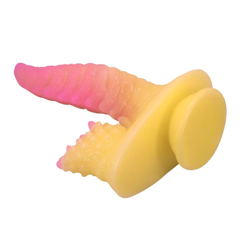 POWER MONSTERS - RIPPLIED MONSTER FANTASY DILDO MIT SAUGKAPSEL 22,5 CM Ø 5,5 CM PINK &amp; GELB