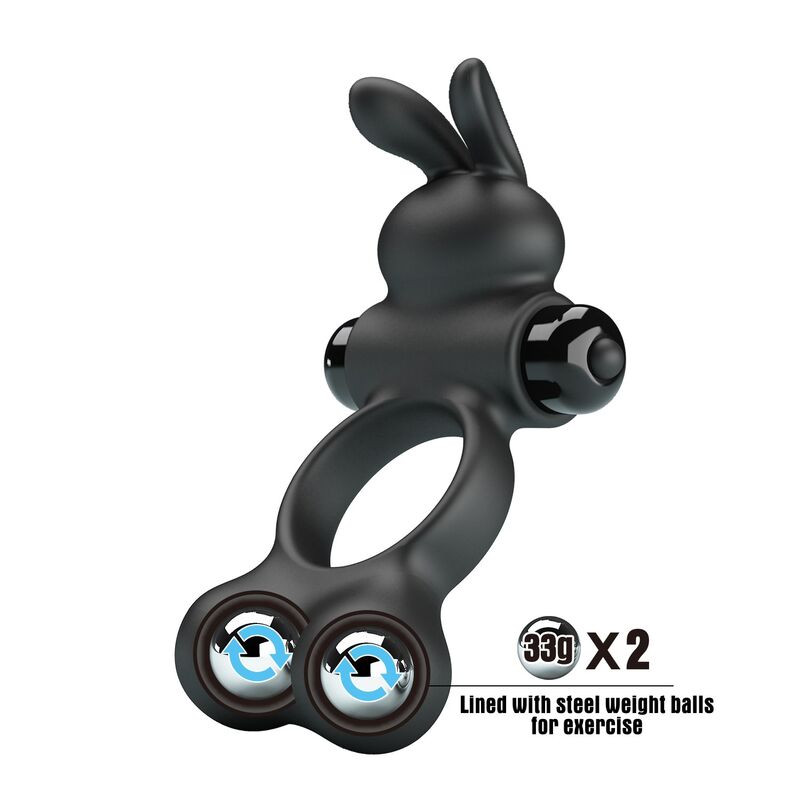 PRETTY LOVE – VIBRIERENDER PENISRING MIT HASE-STIMULATOR, 10 FUNKTIONEN, SCHWARZ