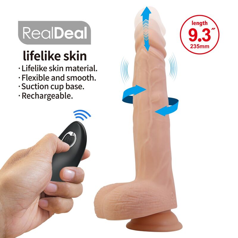 PRETTY LOVE - MILES STOSS- UND ROTATIONS-VIBRATIONSDILDO MIT FERNBEDIENUNG, 23,5 CM Ø 4,8 CM, NATUR