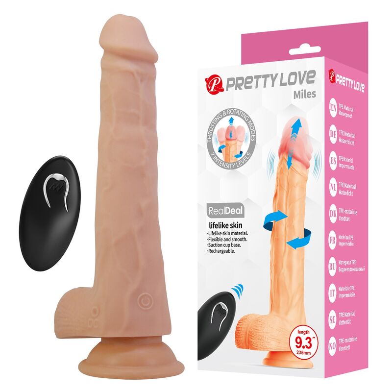 PRETTY LOVE - MILES STOSS- UND ROTATIONS-VIBRATIONSDILDO MIT FERNBEDIENUNG, 23,5 CM Ø 4,8 CM, NATUR