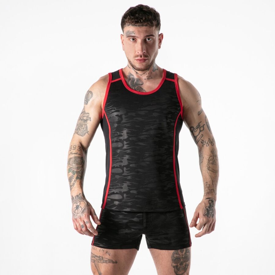 LOCKER GEAR - TANKTOP MIT VOLLEM MILITÄRZUGANG, ROT, XL