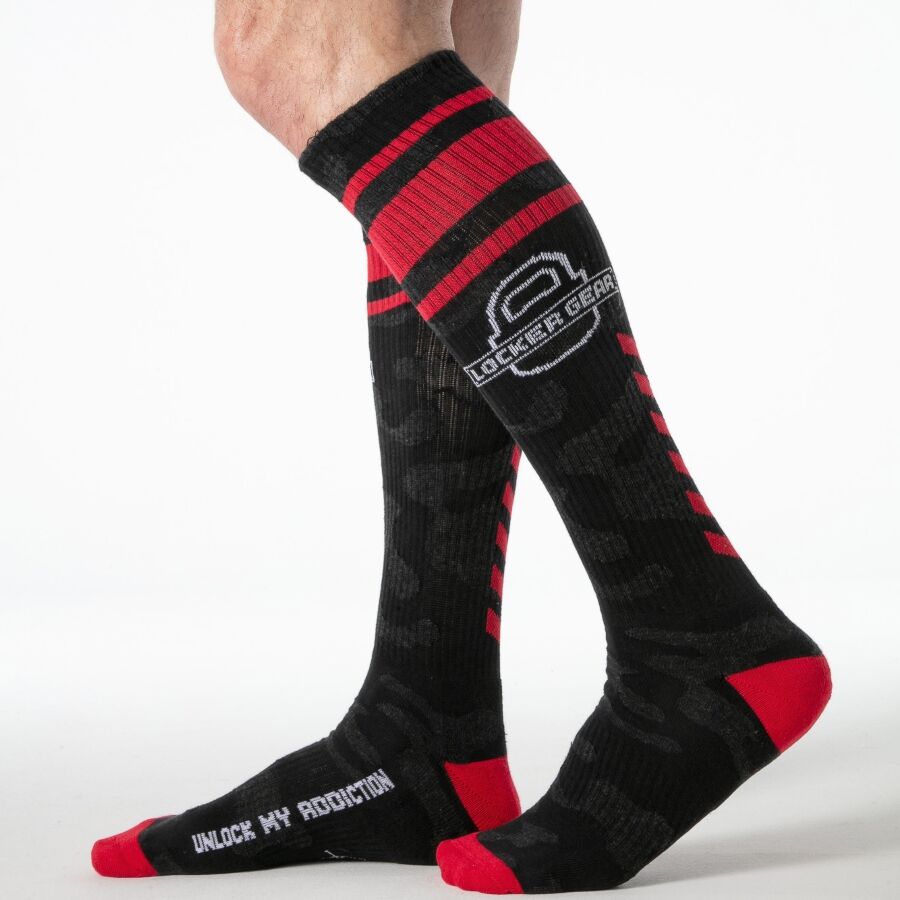 LOCKER GEAR - ROTE MILITÄR-KNIEHOHE SOCKEN, EINHEITSGRÖSSE