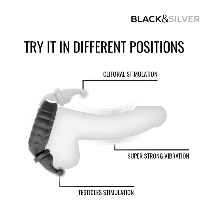 Black & Silver – Wiederaufladbarer Vibrationsring für Paare von Neo, Schwarz