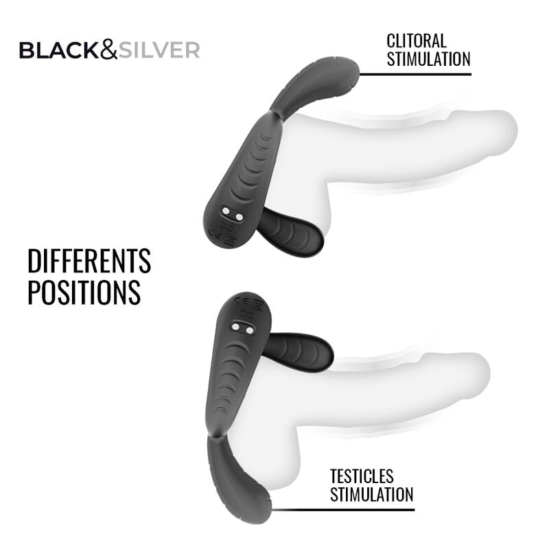 Black & Silver – Deckard Wiederaufladbarer Vibrationsring mit Fernbedienung Schwarz