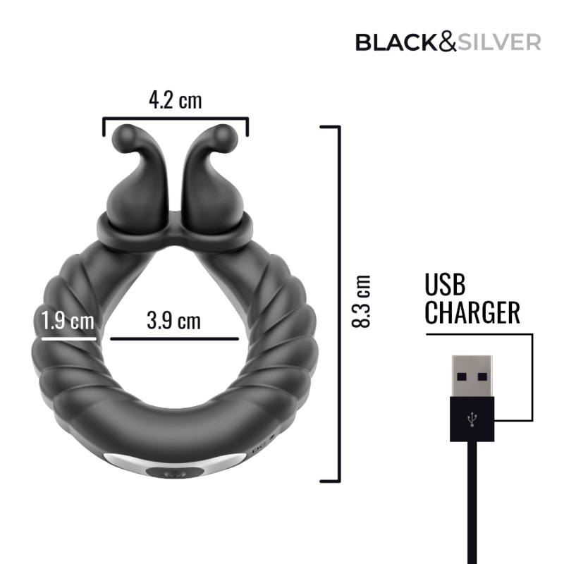Black & Silver – Wiederaufladbarer Vibrationsring für Paare von Neo, Schwarz