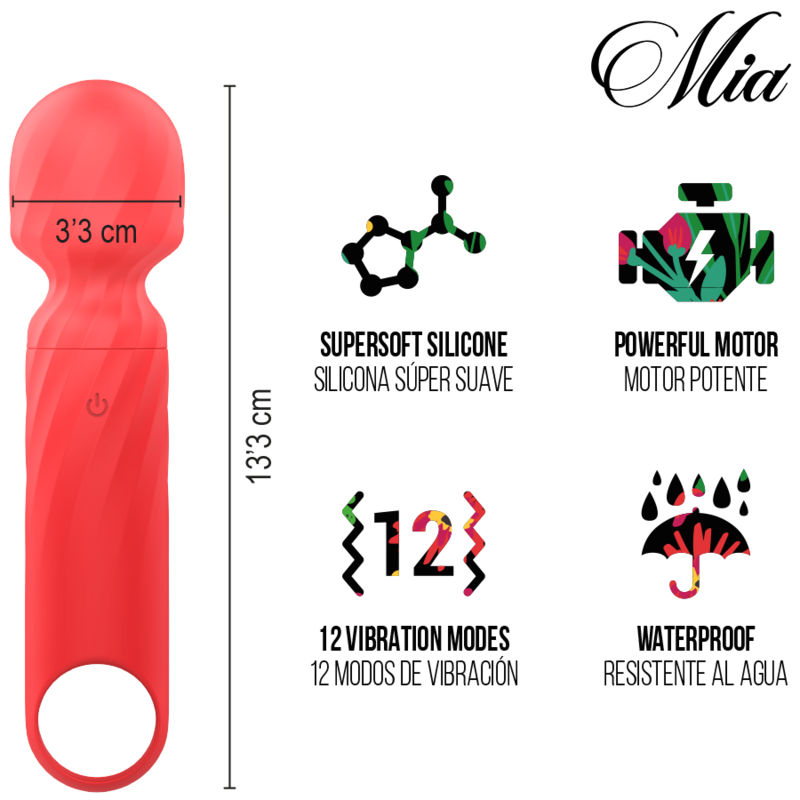 Mia – Lucy Ellen USB-Aufladbarer Mini-Stäbchen-Massagegerät Rot