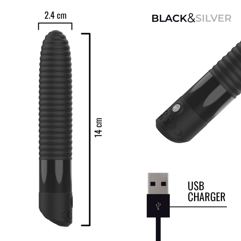 Black & Silver – Joseph USB-Aufladbarer Vibrator mit LED-Anzeige Schwarz