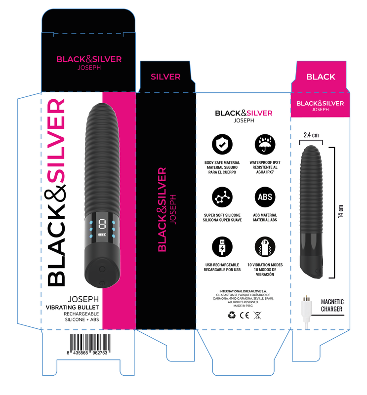 Black & Silver – Joseph USB-Aufladbarer Vibrator mit LED-Anzeige Schwarz