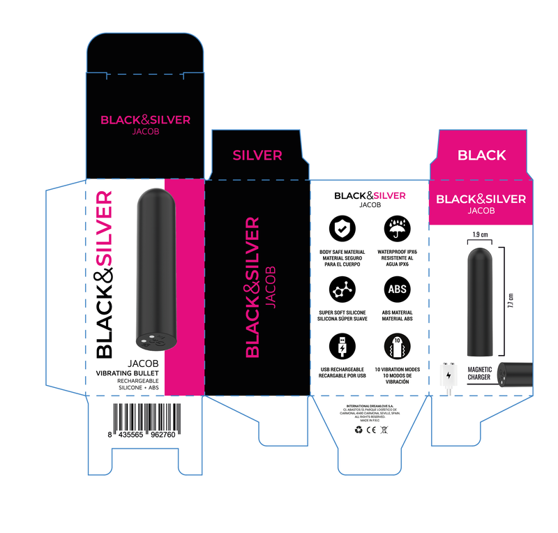 Black & Silver – Jacob USB-Aufladbarer Vibrationskugel Schwarz