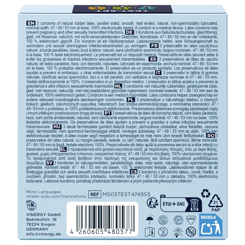 MISTER SIZE - MUSTERPACKUNG KONDOMGRÖSSE 47-49-53 MM (3 EINHEITEN)