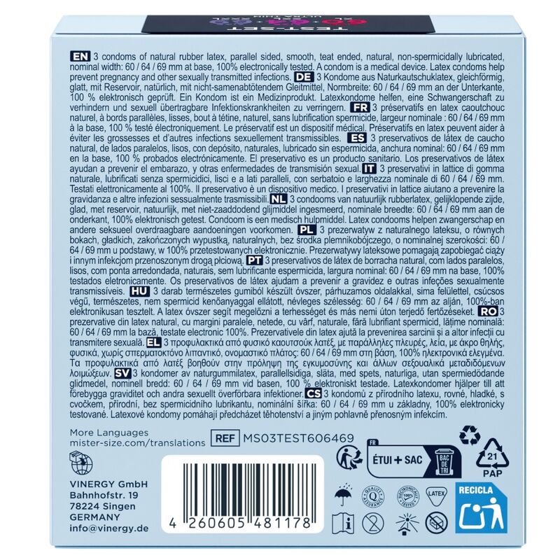 MISTER SIZE - MUSTERPACKUNG KONDOME GRÖSSE 60-64-69 MM (3 EINHEITEN)