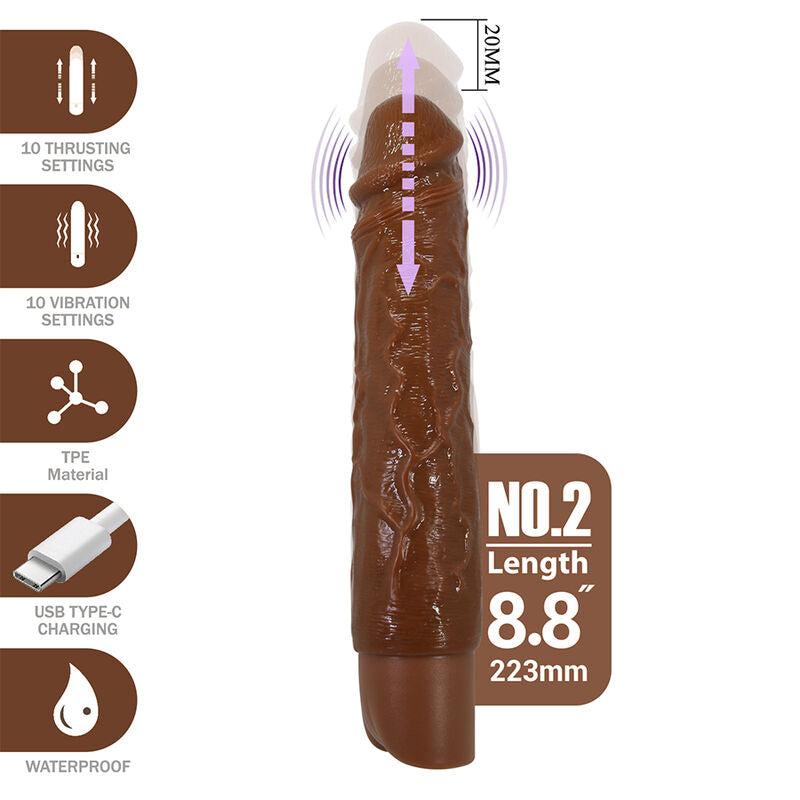 PRETTY LOVE – KESSLER REALISTISCHER VIBRATIONSDILDO MIT 10 VIBRATIONSMODI UND 10 STÖSSEN, 22 CM, BRAUN