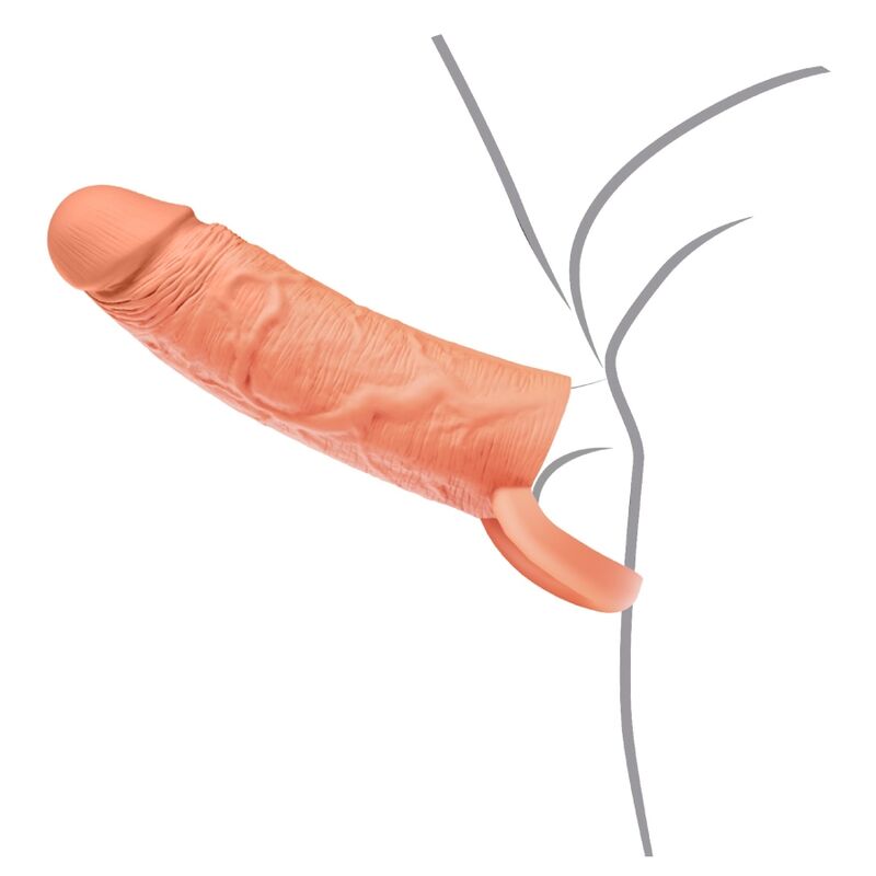 Hidden Desire – Inferno Flüssigsilikon-Verlängerungshülse mit Ring, 18 cm Ø 4,5 cm – Hautton