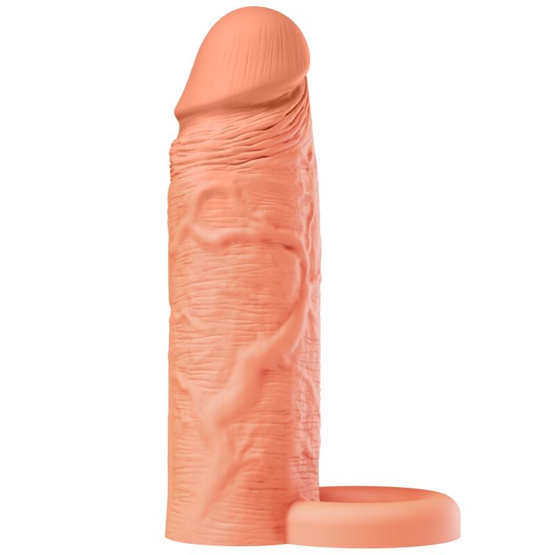 Hidden Desire – Inferno Flüssigsilikon-Verlängerungshülse mit Ring, 18 cm Ø 4,5 cm – Hautton