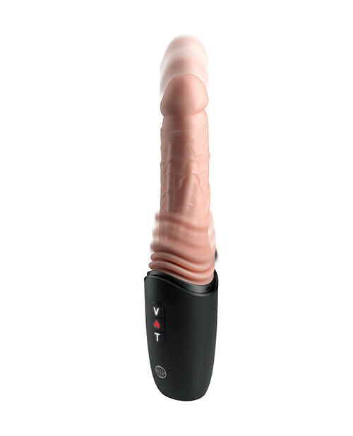 KING COCK PLUS – STOSSENDER SILIKON-DILDO MIT GASHEBEL, VIBRATIONSFUNKTION UND WÄRMELICHT, 12.7 CM
