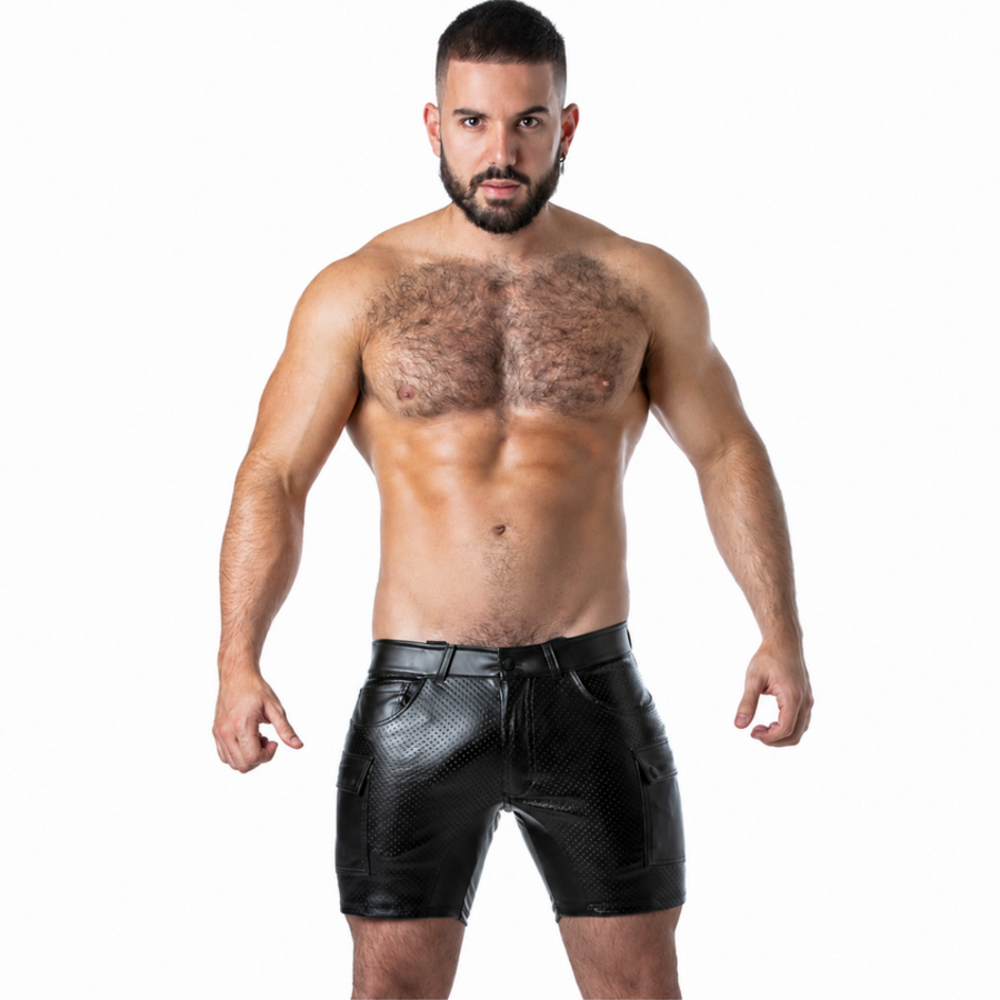 Locker Gear – Punch Hole Leatherette Cargo-Shorts Schwarz S