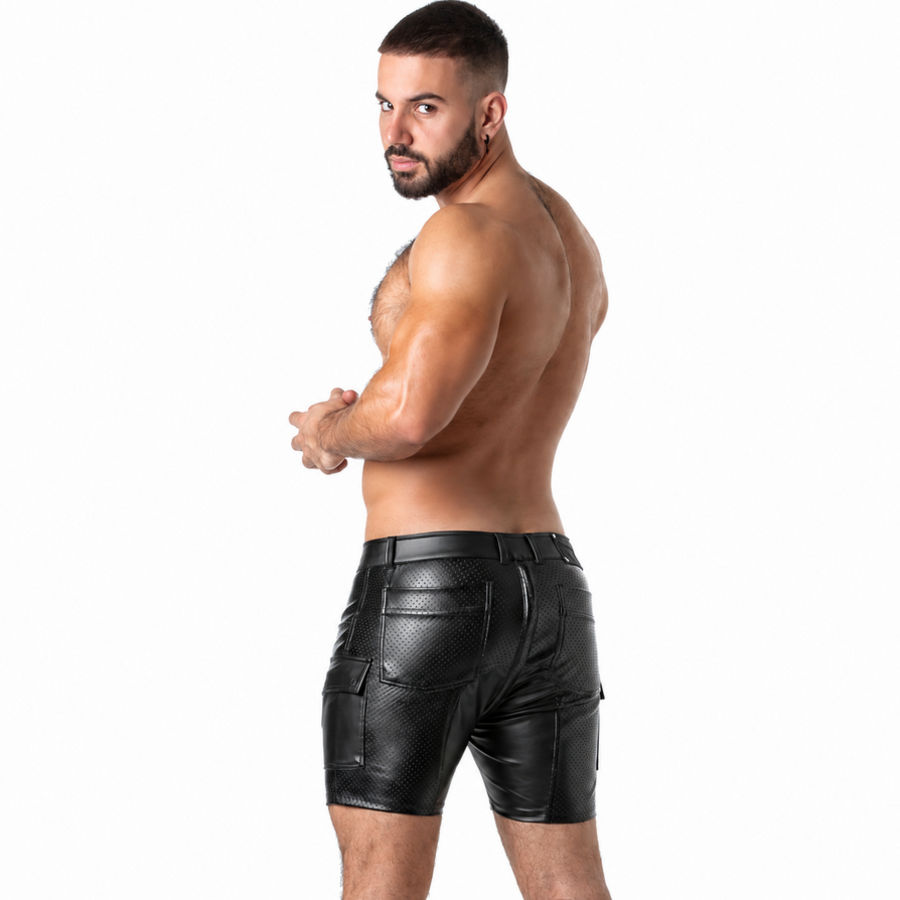 Locker Gear – Punch Hole Leatherette Cargo-Shorts Schwarz S