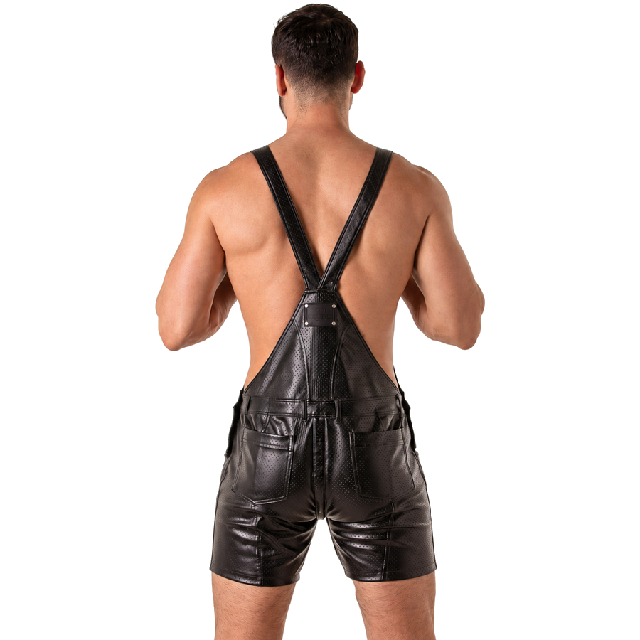 Locker Gear – Punch Hole Leatherette Kurze Latzhose Schwarz XL