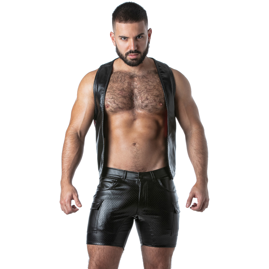 Locker Gear – Punch Hole Leatherette Weste Rot S
