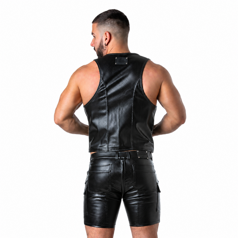 Locker Gear – Punch Hole Leatherette Weste Khaki XL