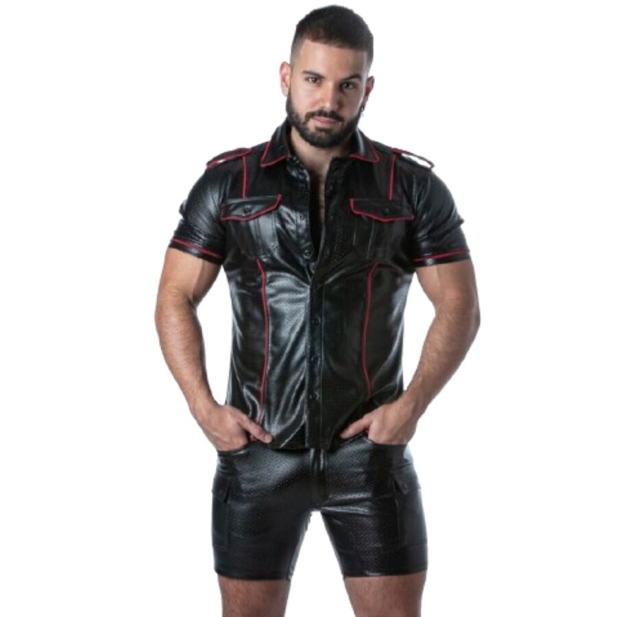 Locker Gear – Punch Hole Leatherette Hemd Rot S