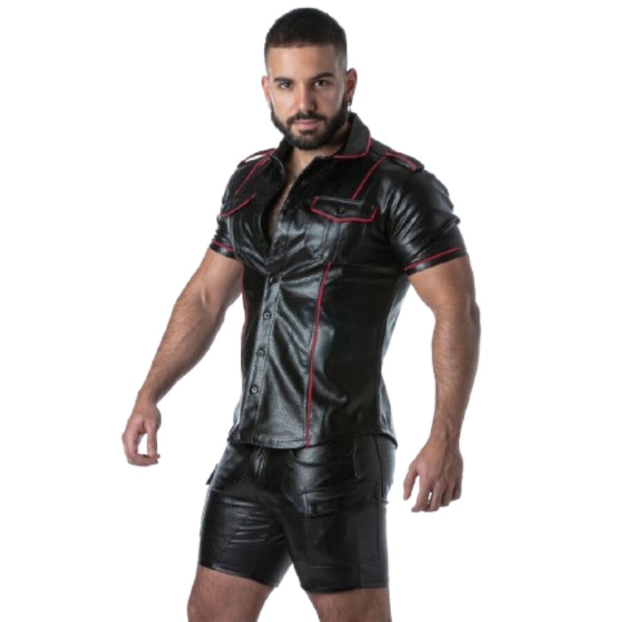 Locker Gear – Punch Hole Leatherette Hemd Rot S