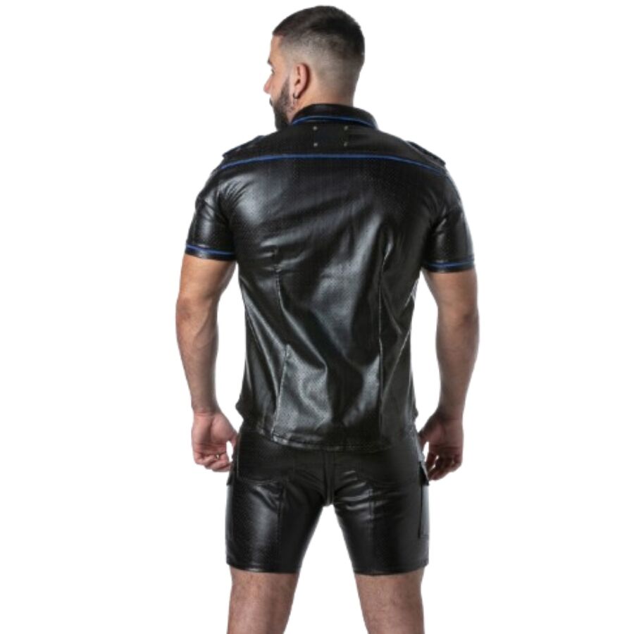 Locker Gear – Punch Hole Leatherette Hemd Blau L