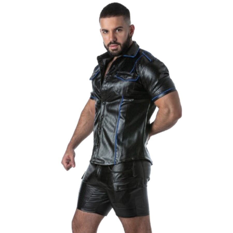 Locker Gear – Punch Hole Leatherette Hemd Blau L