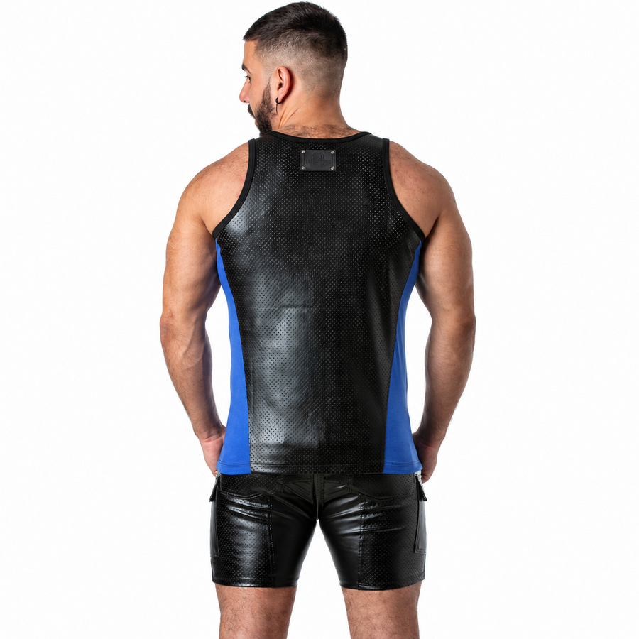 Locker Gear – Punch Hole Leatherette Tanktop Blau M