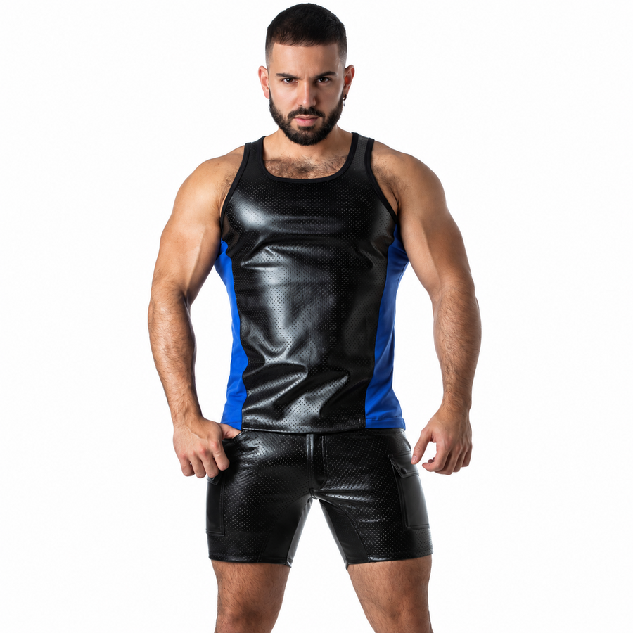 Locker Gear – Punch Hole Leatherette Tanktop Blau XL