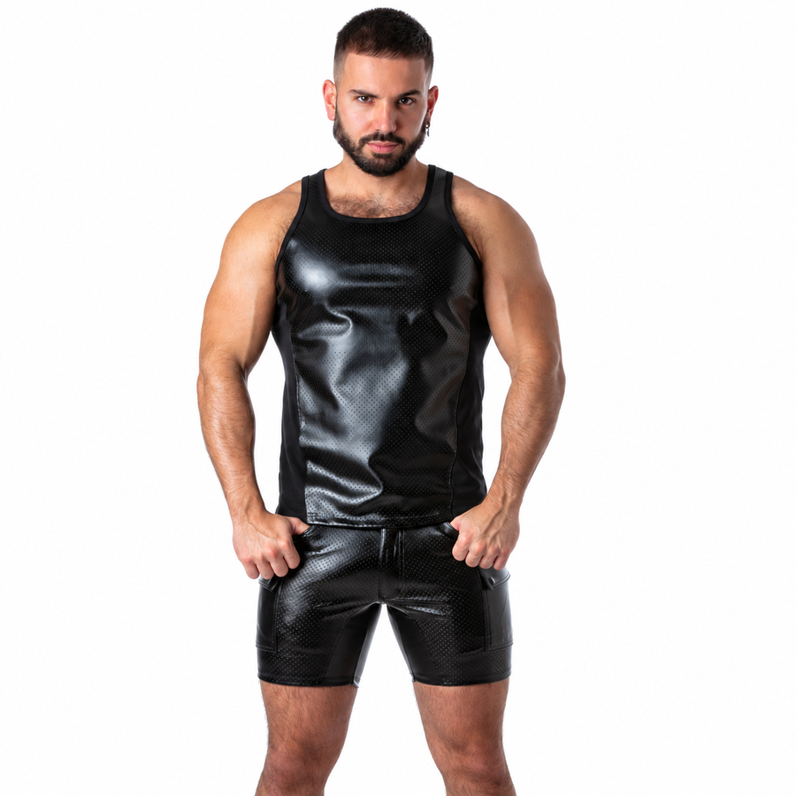 Locker Gear – Punch Hole Leatherette Tanktop Schwarz XL