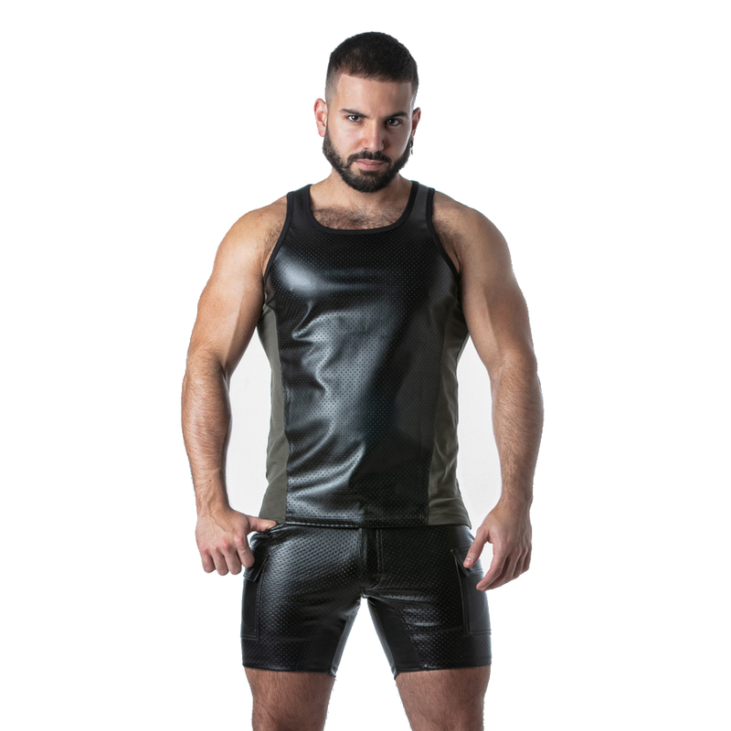 Locker Gear – Punch Hole Leatherette Tanktop Khaki XL